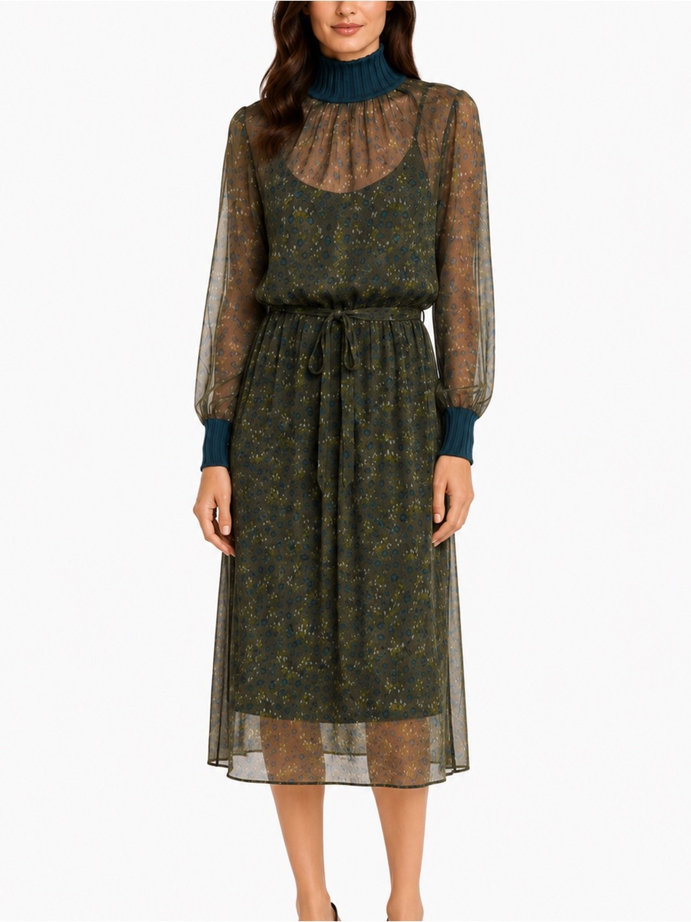 Rag & Bone Olive Sheer Long Sleeve Dress